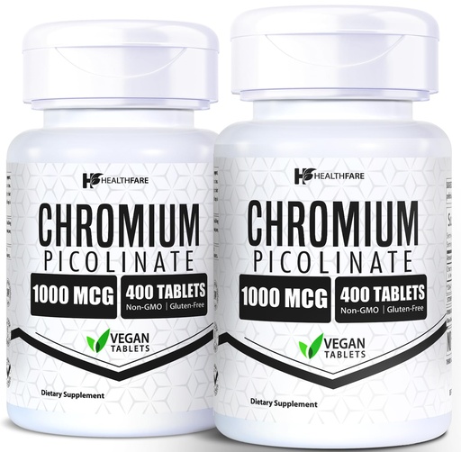[BRSRAYL3AECGMFA7] HealthFare Chromium Picolinate 1000mcg | 800 Tablets (Pack of 2) | High Absorption Mineral Supplement | Supports Healthy Sugar Metabolism & Nutrient Absorption | Non-GMO, Gluten-Free | Made in USA