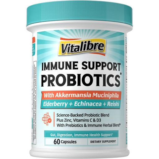 [BRSRAC36O4DW23L4] Vitalibre Akkermansia Probiotics for Women & Men, Immune Support Supplement, 16 Strains, with Prebiotics, Zinc, Vitamins C & D3, Moringa & Elderberry, Non-GMO, Digestive Support, 60 Capsules