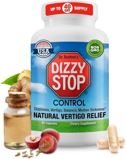[BRSWIYIAAIEBY3L6] Dizzy Stop Dr. Barton's Vertigo Relief Products with Ginger and Grape Seed - Non-Drowsy Motion Sickness Pills for Dizziness Relief and Inner Ear Balance - 80 Count
