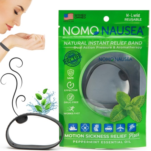 [BRSW2FIZOQGQYH3D] NOMO Nausea Relief Wristband | Motion Sickness Sea Band with Peppermint Aromatherapy and Acupressure | 30-Second Nausea ReliefBand | Medium to Large | Black | Pack of 2