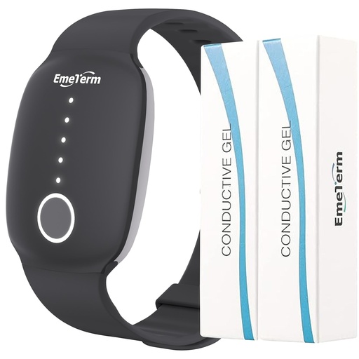 [BRSWGCDYBYNWM3TB] EmeTerm Fashion Anti-Nausea Wristband Relieve Morning Motion Travel Sickness Rechargeable Drug Free Bands without Side Effects - Extra 2pack Conductive Gel (Black - Extra 2pack Conductive Gel)