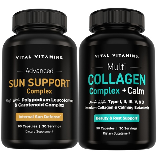 [BRSRYYAKA4NAA3TL] Vital Vitamins Sun Support Capsules + Multi Collagen Complex Plus Calm