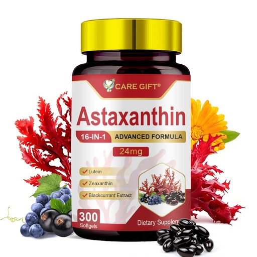 [BRSRGBAHBUIBAF3Z] Astaxanthin Supplements 24mg 300 Softgels | 16 in 1 Formula Premium Astaxanthin Antioxidant Supplement Supports Eye Skin Joint Brain Heart Immune System Health, Fresh Microalgae Source 150 Days Supply