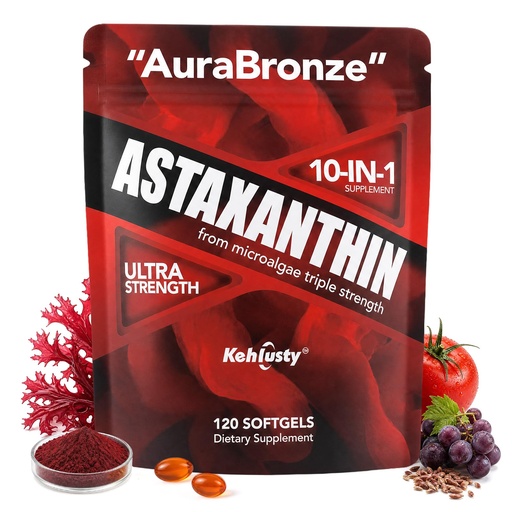 [BRSRGBARCUCBSGYV] 12mg Astaxanthin Softgels from Haematococcus Pluvialis, 10-in-1 Triple Strength Supplement with Lycopene Lutein Vitamin E, Antioxidant Skin Eye Immune Support, 120 Count (4 Month Supply)