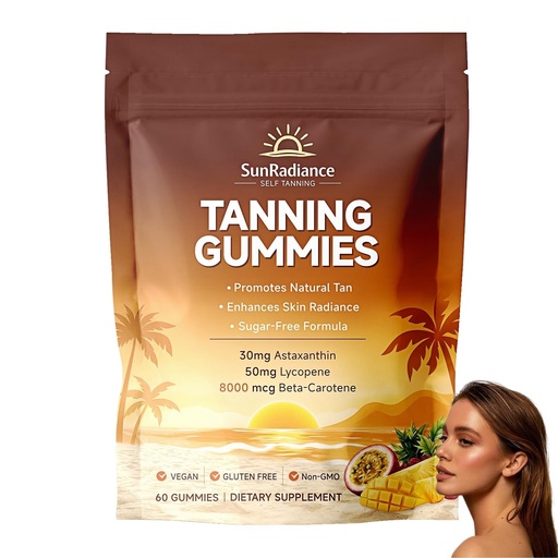 [BRSRGBIYBAPWGAAV] Tanning Gummies,Tanning Gummies for Women, Astaxanthin, Beta Carotene with Vitamins C & A, Radiant Healthy Skin, Vegan & Sugar-Free that Work Fast Without Sun 60 Count