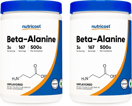 [BRSWIHY6AZYQGGD2] Nutricost Beta Alanine 500 Gram Bottles (2 Pack for 1 KG) - Pure Beta Alanine
