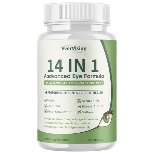 [BRSRECT6CABAKEY3] 14 in 1 Advanced Eye Formula, Eye Supplement with Lutein, Zeaxanthin, Astaxanthin, Bilberry Extract & Zinc, Eye Vitamin and Mineral Supplement for Adults & Seniors, 60 Capsules (1)