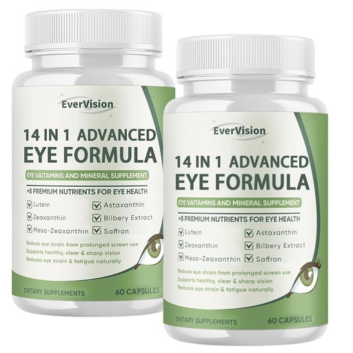 [BRSREC37CMBBQ33K] 14 in 1 Advanced Eye Formula, 2 Pack Eye Vitamin and Mineral Supplement with Lutein, Zinc, Zeaxanthin & Bilberry Extract for Vision Care, 120 Capsules