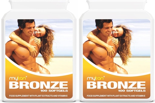 [BRSWIBQCB4MRC3A3] Bronze Tanning Pills Twin Pack | Sun Tan Supplement | Astaxanthin Lutein Lycopene | 14-Week Season Supply