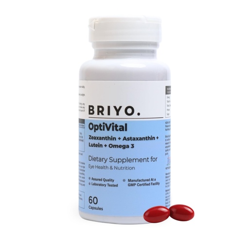 [BRSWYFACDJYAMDL6] Briyo OptiVital Eye Health Supplement – Lutein, Zeaxanthin, Astaxanthin & Omega-3 from Natural Sources – Supports Vision, Retinal Health & Eye Strain Relief – 60 Capsules