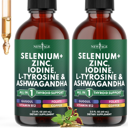 [BRSRGZY2OIHBSA3A] Thyroid Support Drops - Selenium, Zinc, Iodine, L Tyrosine, Ashwagandha, Turmeric, Schisandra Guggu, Cayenne, Basil - Liquid Supplement Folate Copper Alcohol -Free, Vegan, Non-GMO – 4 oz