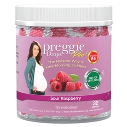 Three Lollies Preggie Pop Drops Plus with Vitamin B6 for Pregnancy Nausea Relief, Morning Sickness Candy with Essential Oils for Pregnant Women – Sour Raspberry, 32 Count