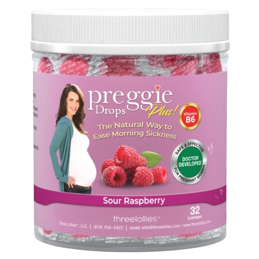 [BRSRABT4OIOQ4YDU] Three Lollies Preggie Pop Drops Plus with Vitamin B6 for Pregnancy Nausea Relief, Morning Sickness Candy with Essential Oils for Pregnant Women – Sour Raspberry, 32 Count