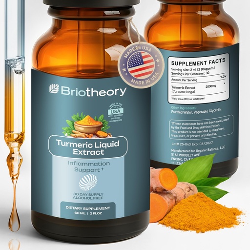 [BRSREA37C4CW2ELB] Turmeric Root Extract Tincture Liquid Drops – Herbal Supplement for Joint & Muscle Support, Antioxidant & Anti-Inflammatory, Alcohol-Free, Vegan, Non-GMO – 60 ml (30 Days Supply)