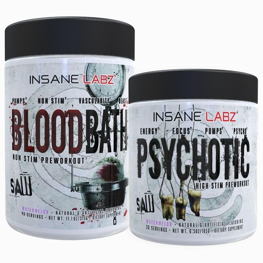 [BRSROGD5PNYR6F3G] Insane Labz Psychotic Saw® and Bloodbath Pre Workout Nitric Oxide Booster Stack, Increase Muscle Mass, Vascularity, Strength, Energy, Focus (Watermelon, 30 Servings)