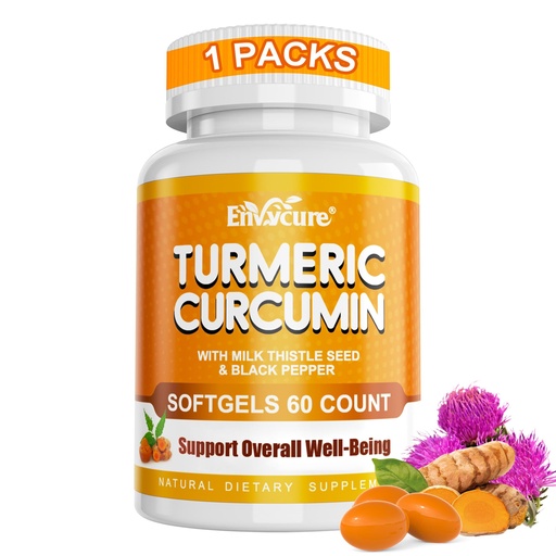 [BRSRGCQQDIJQA3DA] Turmeric Curcumin Supplement with Ginger & Black Pepper, Organic 5-in-1 Curcuma Softgels with Milk Thistle, 2000mg Turmeric Camplex with 95% Curcuminoids for Immune, Liver & Energy Support, 60 Count