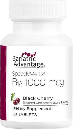 [BRSWKFTQOAAQOGQ7] Bariatrische Voordeel B-12 Speedy Melts, Vitamine B12 1000 mcg Supplement, Snel smelten met 200 mcg Foliumzuur voor voedingsondersteuning - Black Cherry, 30 Tel.