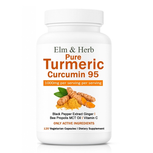 [BRSRGCQYCQNRQDYU] Elm & Herb Pure Turmeric Curcumin 95, Elm and Herb Turmeric Curcumin Supplement Capsules with Black Pepper Extract, Ginger, Bee Propolis, MCT Oil & Vitamin C (2)