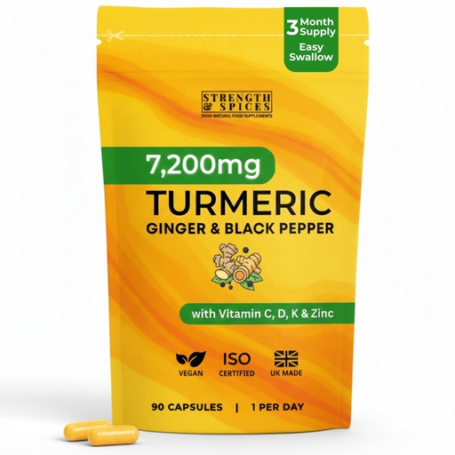 [BRSRGFDRAEIBOGTZ] Turmeric Curcumin Capsules, 95% Curcuminoids, with Ginger, Black Pepper & Vitamins C, D3, K2, Zinc – 1‑a‑Day Vegan Supplement – 3 Month Supply – UK Made ISO Certified
