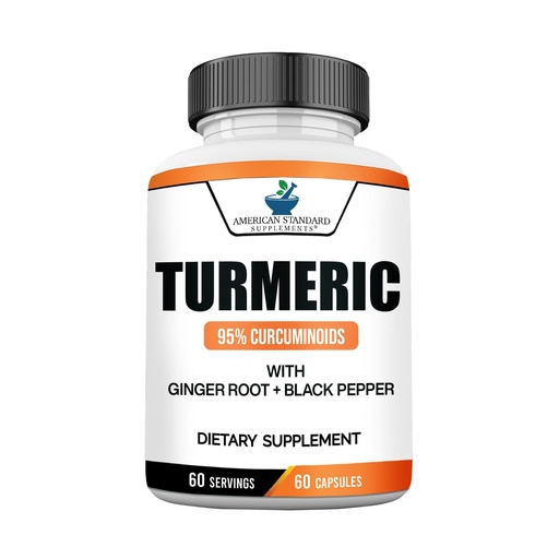 [BRSRAYIPBVYAEH3O] American Standard Supplements Turmeric Extract - Curcumin 95% with Ginger Root Extract & Black Pepper Extract– 60 Vegan Capsules, 60 Servings
