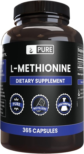 [BRSWYZ3QB4FWEDL3] PURE ORIGINAL INGREDIENTS L-Methionine (365 Capsules) No Magnesium Or Rice Fillers, Always Pure, Lab Verified