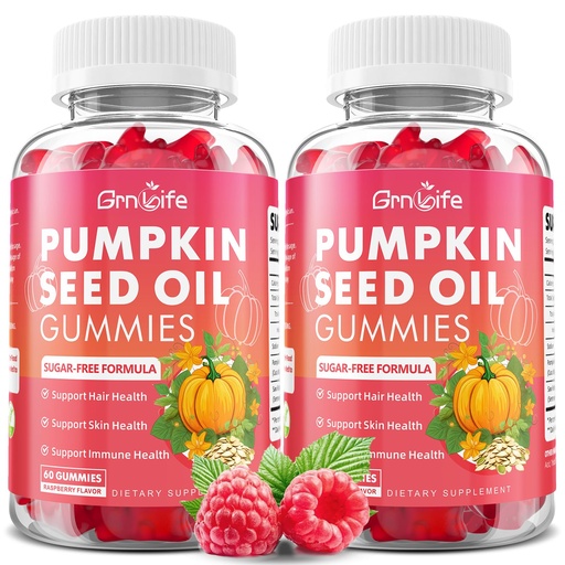 [BRSREEIRCR5BUADL] 2 Pack Pumpkin Seed Oil Gummies with Saw Palmetto, Organic Pumpkin Seed Oil Supplement, High Pure Extract for Women Men, Raspberry Flavor, 120 Count