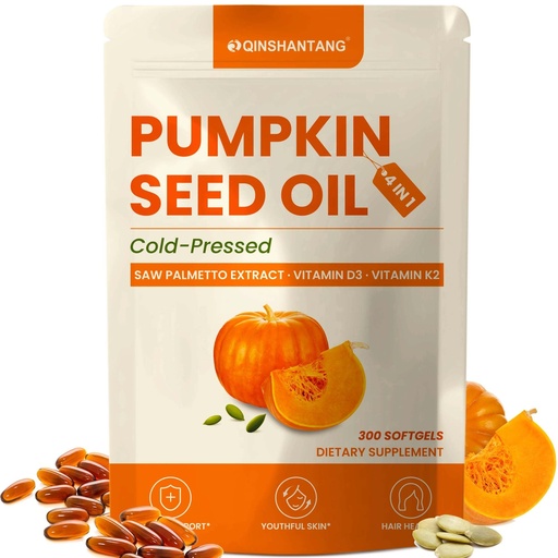 [BRSREAY5BMPAYE3F] Pumpkin Seed Oil with Saw Palmetto, Vitamin D3 & K2 | 3000 mg Per Serving, Cold Pressed, Essential Fatty Acids & Phytosterols | Supports Healthy Hair, Bladder Comfort & Balance | 300 Non-GMO Softgels