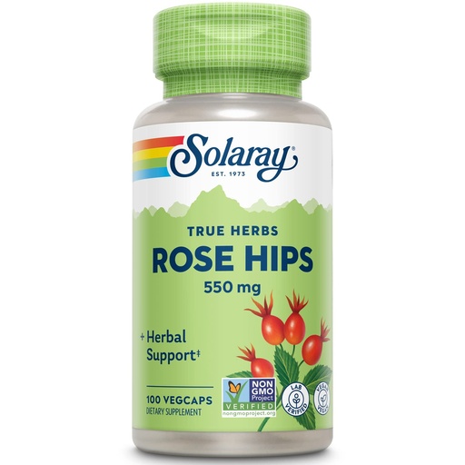 [BRSWIYTYCUPRCEDG] Solaray Rose Hips 550 mg, Herbal Support, 100 Vegan Capsules | Natural Rose Hips Capsules, Source of Vitamin C, Antioxidants, And Bioflavonoids, Rosehip Supplement for Women and Men