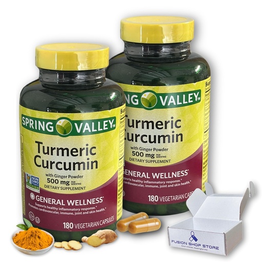 [BRSREEL2BN6BU3TO] Turmeric Curcumin with Ginger Powder- 500mg Vegetarian Capsules, 180ct (Pack of 2), Boxed by Fusion Shop Store