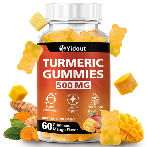 [BRSREATYO57RAFD5] Turmeric Curcumin Gummies, Gummy with 500mg Turmeric Curcumin and Ginger with Black Pepper Extract for High Absorption,Mango Flavor (60 Count（Pack of 1）)