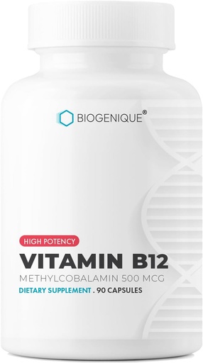 [BRSRO234AEGQICLB] Vitamin B12 - as Methylcobalamin Supports Energy Metabolism, Nervous System Health, Blood Cell Function and Methylation - Non OGM, Gluten-Free, Vitamin Supplement, 90 Capsules