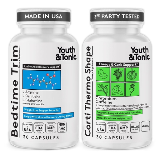 [BRSREBQ6OYIBMGTG] Youth & Tonic Weight Loss Support Night & Day Pills - Bedtime Trim & Cortithermo Shape - Nighttime Recovery + Daytime Energy & Metabolism Support – 60 Capsules for Women & Men