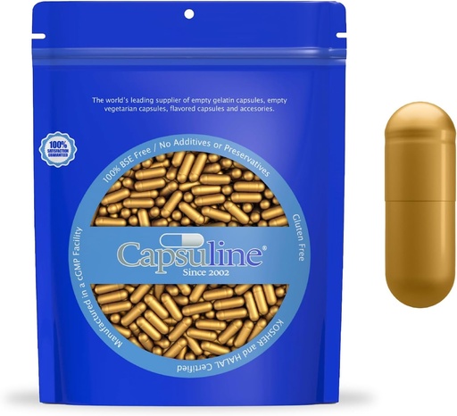 [BRSROEAFPJ7G2DTK] Capsuline Size 0 - Colored Gold Boş Gelatin Capsules - 1000 Count - Boş Gel Pill Capsules - DIY Pure Bovine Pill Kapsül Doldurma - Boş Caps - Kosher və Halal Sertifikalı
