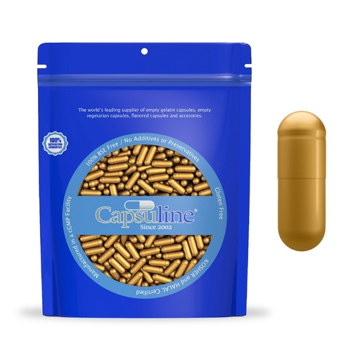 [BRSROEAFPJ7G2DTK] Capsuline Size 0 - Colored Gold Empty Gelatin Capsules - 1000 Count - Empty Gel Pill Capsules - DIY Pure Bovine Pill Capsule Filling - Empty Caps - Kosher and Halal Certified