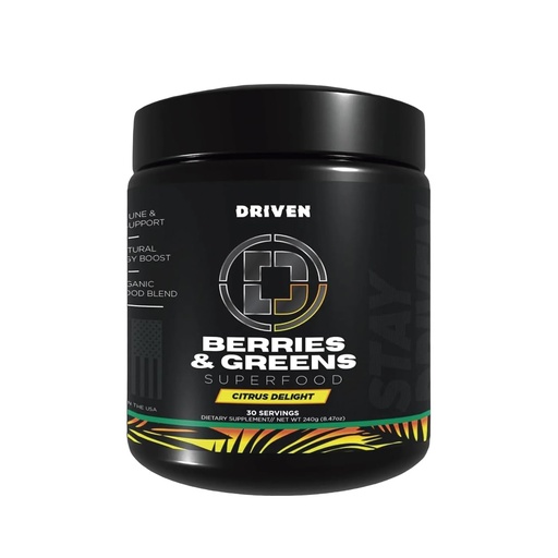 [BRSREHYTC57QYDLP] Driven B&G Berries & Greens Superfood Powder, 30 Servings - Organic Plant-Based Formula with Probiotics & Digestive Enzymes -Supports Recovery, Healthy Digestion, and Immune Function (Citrus Delight)