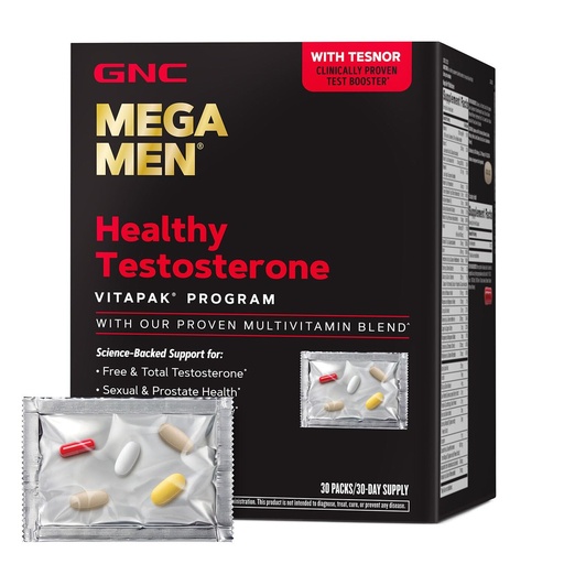 [BRSROGIRDIMRGCDZ] GNC Mega Men Healthy Testosterone Program for Men, Complete Nutrition 4 Products in 1, Boost Free and Total Testosterone, Blood Flow, 30 Daily Packs