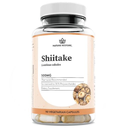 [BRSRMZLRAEHAYDY7] Nature Restore Shiitake Mushroom Extract Supplement, 90 Capsules, High 30% Polysaccharide Concentration, Non-GMO, Gluten Free
