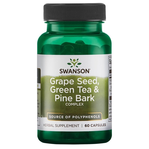 [BRSWIYI6DMBAAEYZ] Swanson Grape Seed Green Tea & Pine Bark Complex Health Antioxidant Support Polyphenols OPCS Herbal Supplement 60 Capsules (Caps)