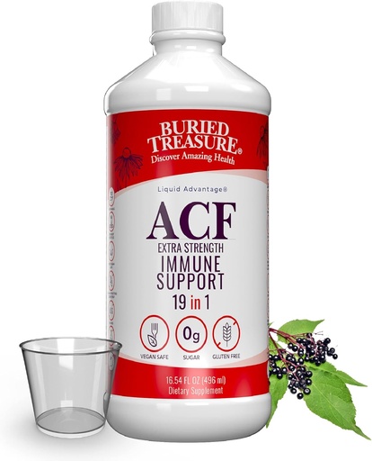 [BRSWYYD3DNYAMDLV] Buried Treasure ACF Extra Strength Immune Support, 16oz. with Dose Cup, Vitamins and Herbs, Dietary Immunity Boost Supplement
