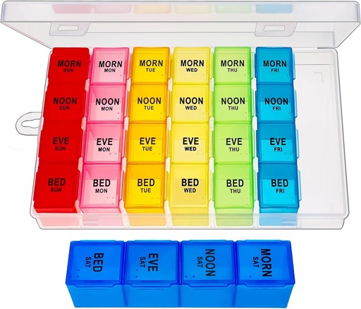 [BRSW2AD2CMCBMFLL] Weekly Pill Organizer 4 Times a Day, Medicine Organizer Box, Travel Daily Pill Box Organizer 7 Day, Pill Case, Pill Container Holder for Hold Vitamins/Fish Oils.