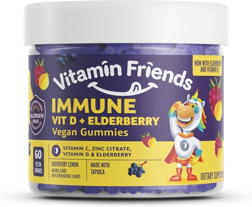 [BRSWIZYKAB4A2DY5] Vitamin Friends - Elderberry, Vitamin C Gummies - Vegan Immune System Booster Blended Supplements - Health Support w/ Zinc Citrate & Vitamin D - Advanced Immune Support - 30 Day Supply – 1 Pack