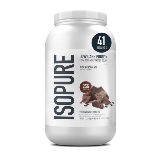 [BRSWIYQMPMJR4HT6] Isopure Low Carb 100% Pure Whey Isolate Protein Powder, Gluten Free, With Vitamins, Dutch Chocolate, 25g Protein Per Serving, 3.07 Lbs, 41 Servings (Packaging May Vary)