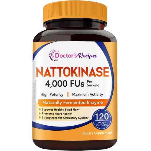 [BRSREAINBMDW22D5] Doctor's Recipes Nattokinase Supplement 4000 FU, 200 mg Nattokinase, Traditional Natto Extract Source, Natural Enzyme, Healthy Blood Circulation & Heart, Survive Stomach Acid, Non GMO, 120 Capsules