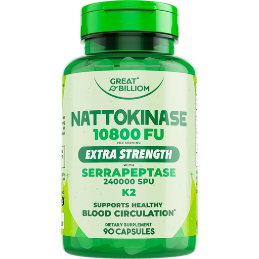 [BRSRGBQ6AQFA2FY6] Nattokinase 10800 FU with Vitamin K2 MK-7 & Serrapeptase 240,000 SPU Supplement – Natto Enzyme, Heart Health Supplements for Blood Flow & Circulation Support, 90 Capsules