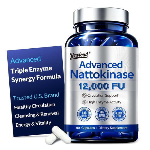 [BRSRGBD5OZYGY3DX] Ultimate Nattokinase 12,000FU Serrapeptase 360,000 SPU Lumbrokinase 10,000 FUV Triple Enzyme Supplement - Nattokinase Supplement for Cardiovascular and Circulatory Support, Gluten Free, 90 Capsules
