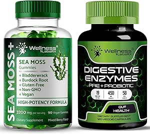[BRSRAAL3AEMQEFLX] WELLNESS LABSRX Digestive Enzymes Capsules with Sea Moss Gummies