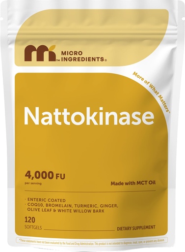 [BRSRGFQ2O4FBOCAV] Micro Ingredients Nattokinase 120 Softgels, 200mg (4,000 FU) Per Serving | 7-in-1 Nattokinase Supplement with CoQ10, Bromelain, Turmeric, Ginger, Olive Leaf, & White Willow Bark | Non-GMO