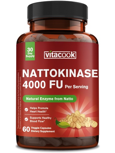 [BRSREA34BB7RUHQ6] Nattokinase 4000 FU Per Serving, Derived from Japanese Natto, Systemic Enzymes for Heart and Circulatory Support, 60 Vegan Capsules, Non GMO