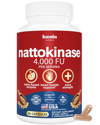[BRSREHQYCAHR6E3P] Kwala Nutrition Nattokinase Supplement - 4,000 FU Per Serving - Vegan, Non-GMO, Gluten-Free - 60 Capsules (30-Day Supply)