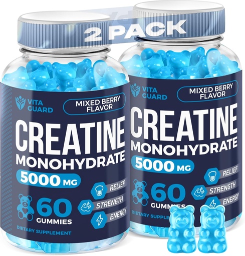 [BRSROBQYC4PGY2TO] 5000mg Creatine Monohydrate Gummies Fórmula para Hombres y Mujeres Ultimate Muscle Builder, Energy Booster & Pre-Workout Suplemento (2 Pack)